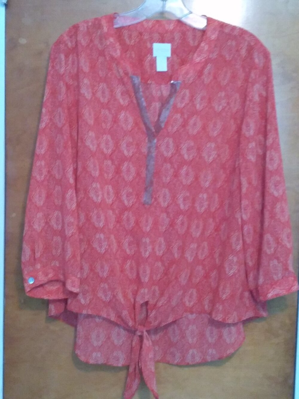 Chico's Orange Front Tie Blouse with Sequined Trim - Size 2